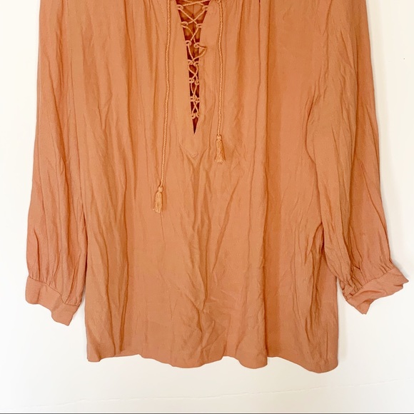 Madewell Pink Lace up Long Sleeve Peasant Blouse - Picture 3 of 5